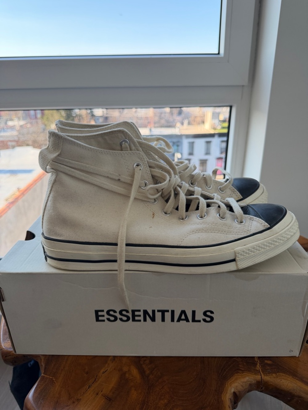 Essentials Fear Of God Off-White High-Top Canvas Sneakers with Black Toe size 11
